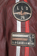 FRANK Men's Genuine Burgundy Leather Racing Jacket with Badges