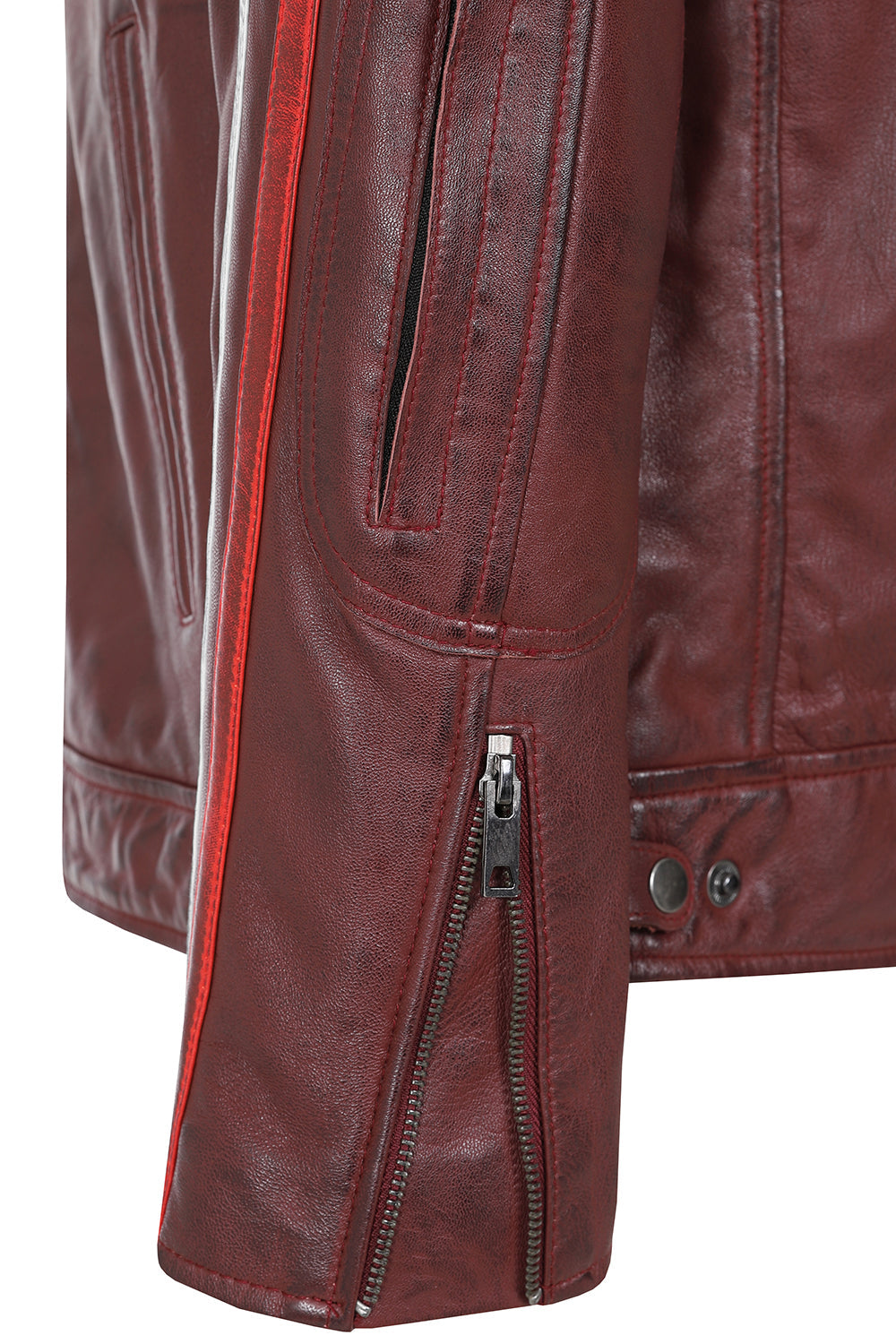 FRANK Men's Genuine Burgundy Leather Racing Jacket with Badges