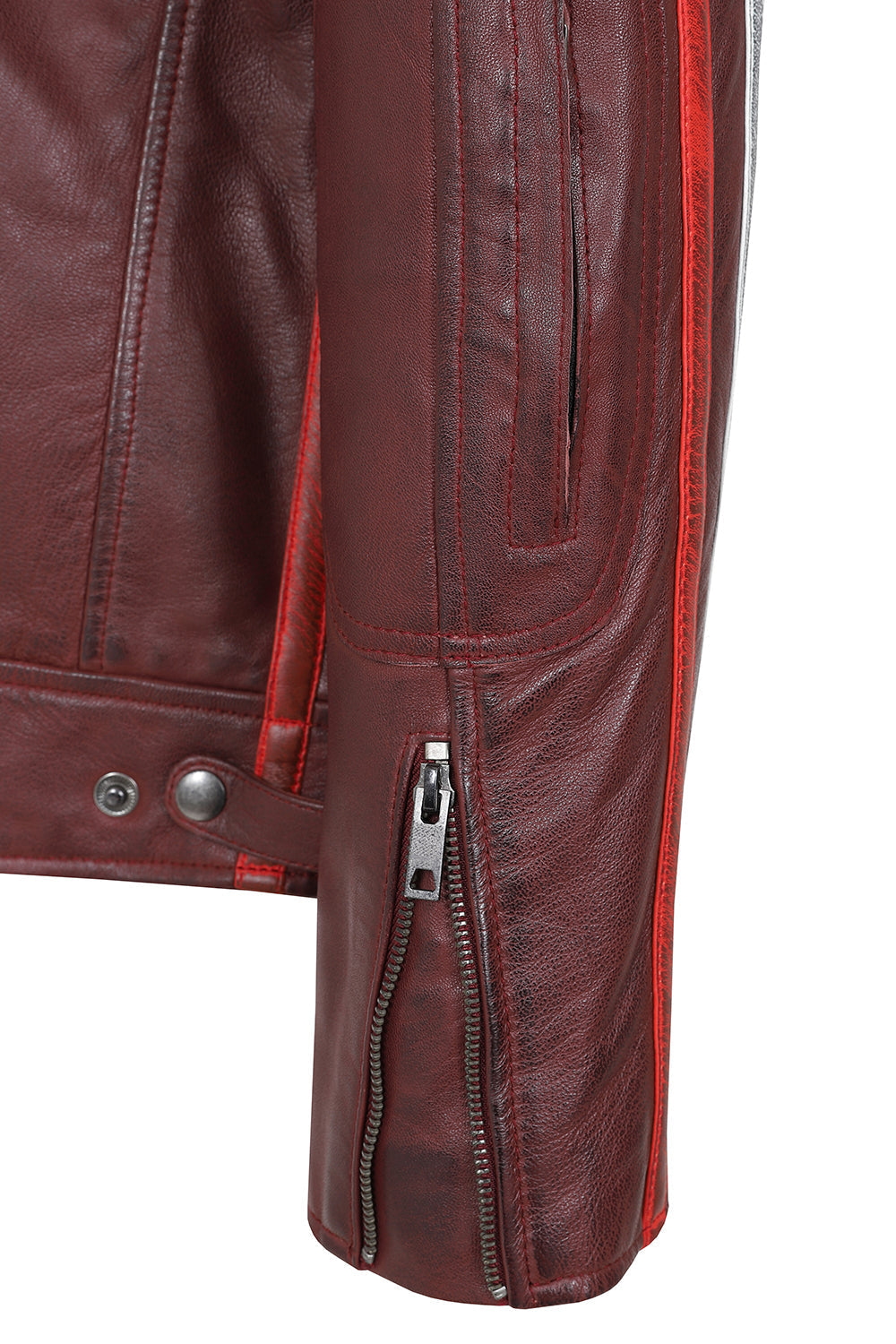 FRANK Men's Genuine Burgundy Leather Racing Jacket with Badges