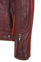 FRANK Men's Genuine Burgundy Leather Racing Jacket with Badges