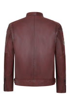 FRANK Men's Genuine Burgundy Leather Racing Jacket with Badges