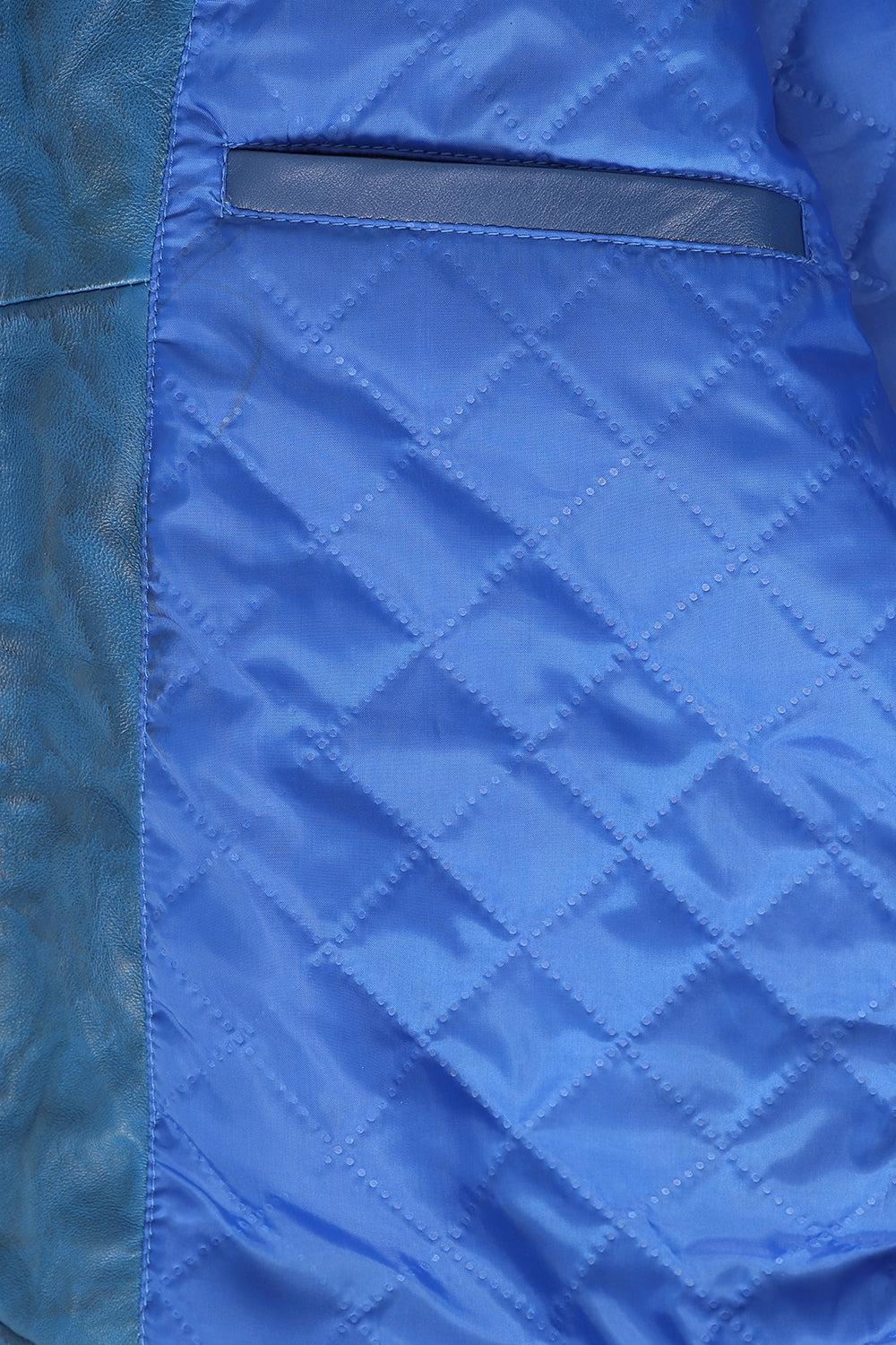 Men's Blue Genuine Leather Racing Jacket with Stripes - FRANK