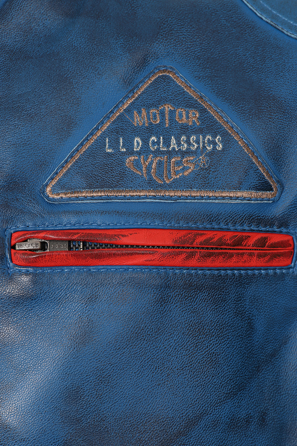 Men's Blue Genuine Leather Racing Jacket with Stripes - FRANK
