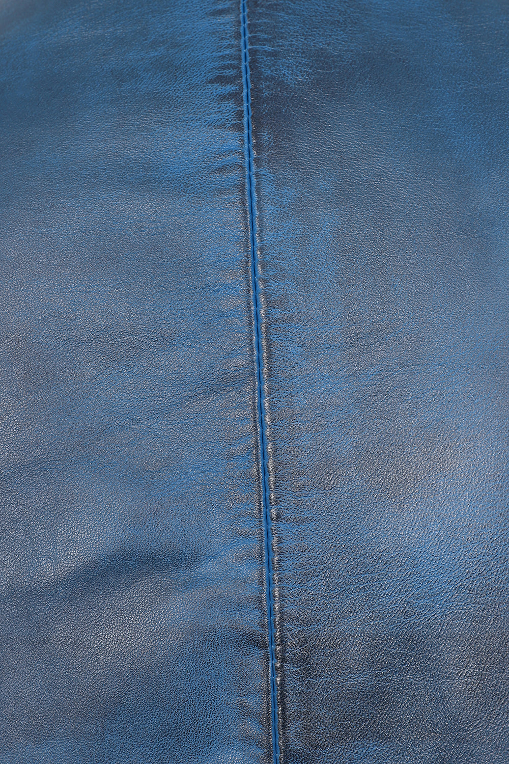 Men's Blue Genuine Leather Racing Jacket with Stripes - FRANK