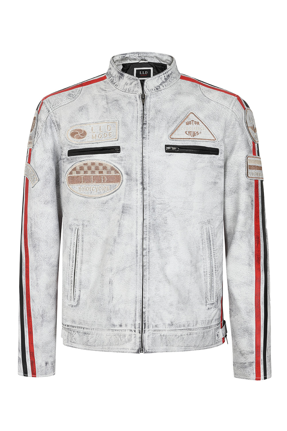 LLD Genuine Leather Racing Jacket White Denim Look - FRANK