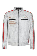 LLD Genuine Leather Racing Jacket White Denim Look - FRANK