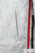 LLD Genuine Leather Racing Jacket White Denim Look - FRANK