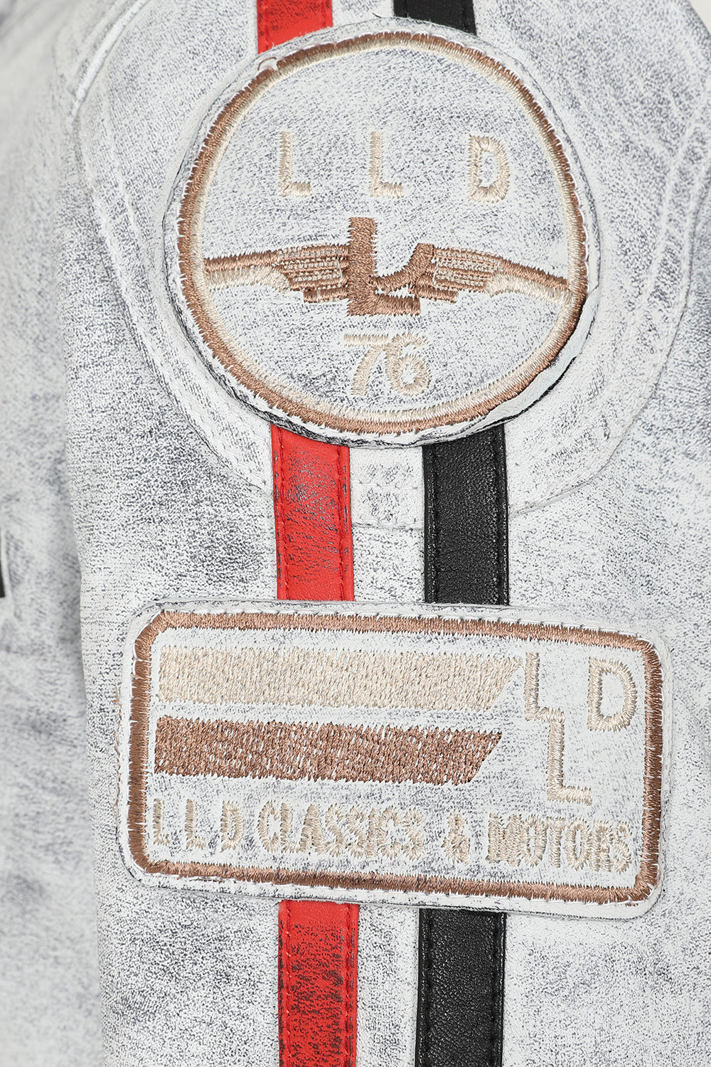 LLD Genuine Leather Racing Jacket White Denim Look - FRANK