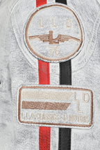 LLD Genuine Leather Racing Jacket White Denim Look - FRANK