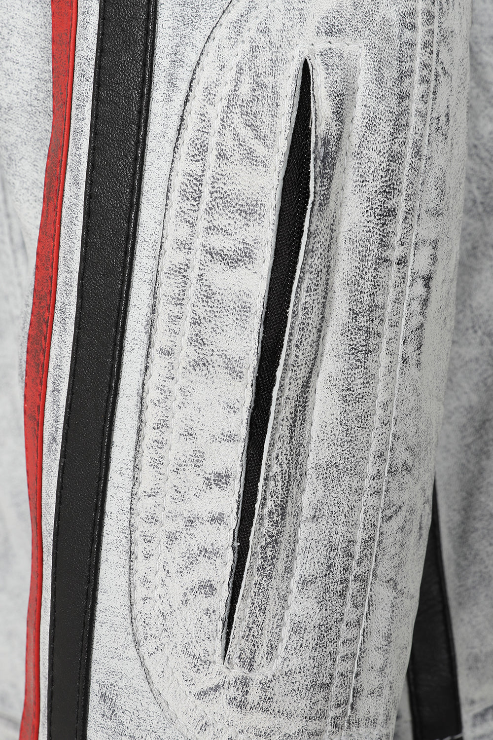 LLD Genuine Leather Racing Jacket White Denim Look - FRANK