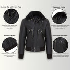Mens Black Leather Cowhide Aviator Bomber Jacket  - Akhiok