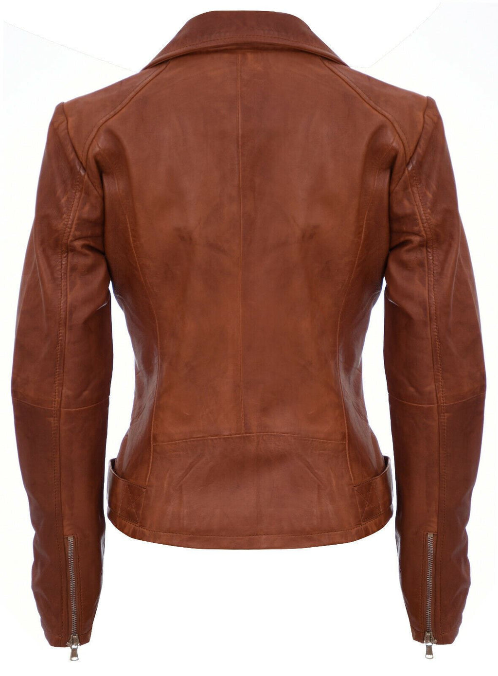 Womens Tan Leather Biker Jacket-Sacramento