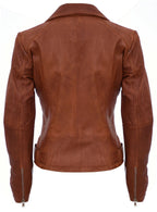 Womens Tan Leather Biker Jacket-Sacramento
