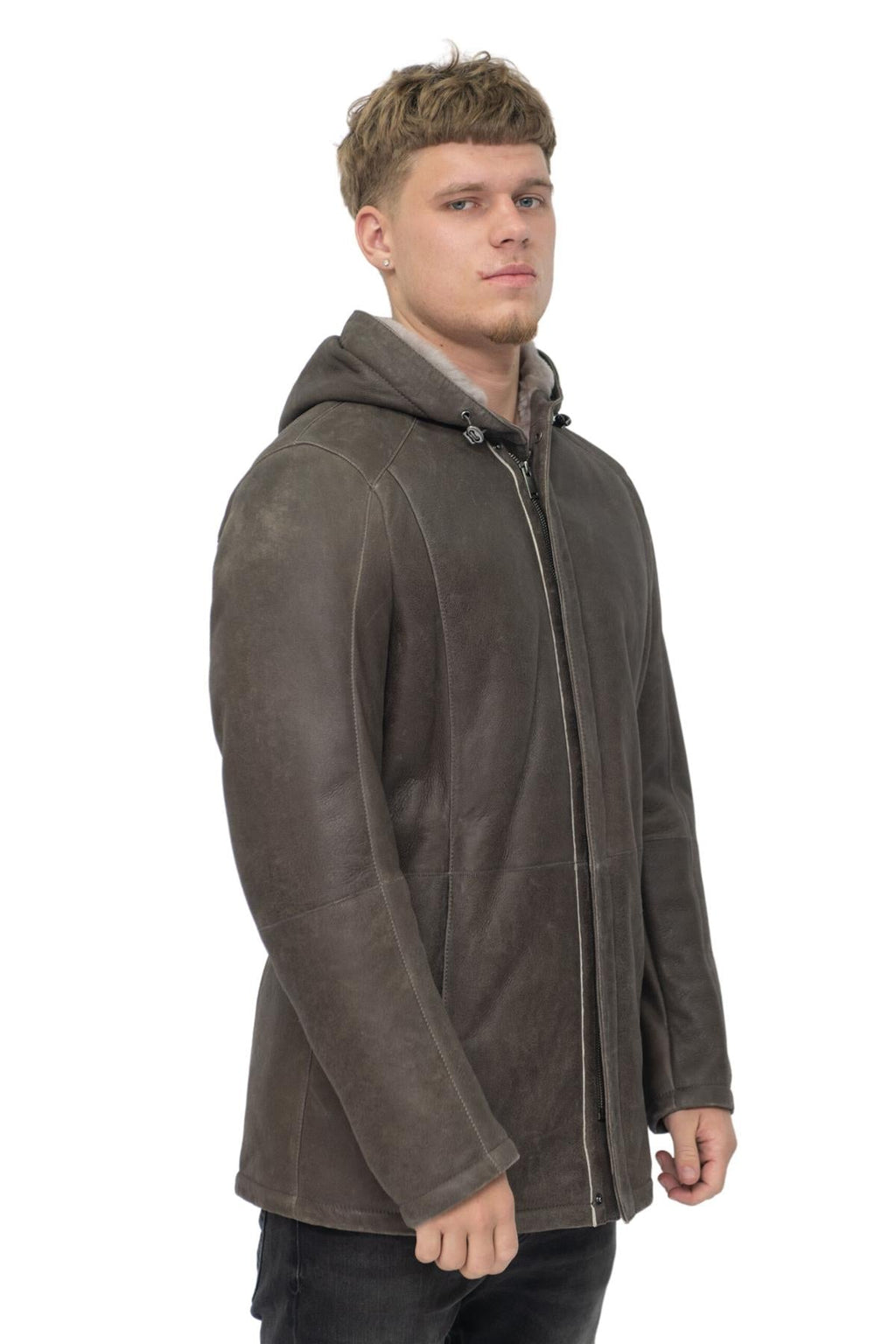 Mens Sheepskin Hooded Parka Coat-Alafaya