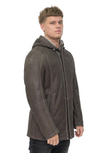 Mens Sheepskin Hooded Parka Coat-Alafaya