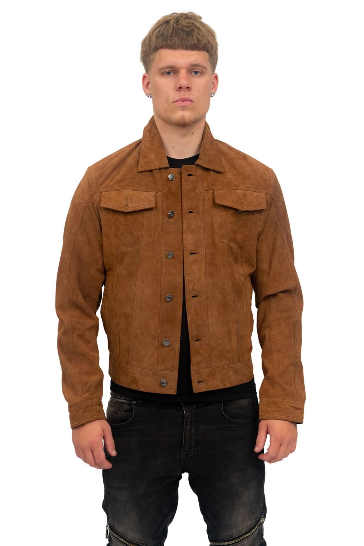 Mens Goat Suede Leather Jeans Jacket-Adelaide