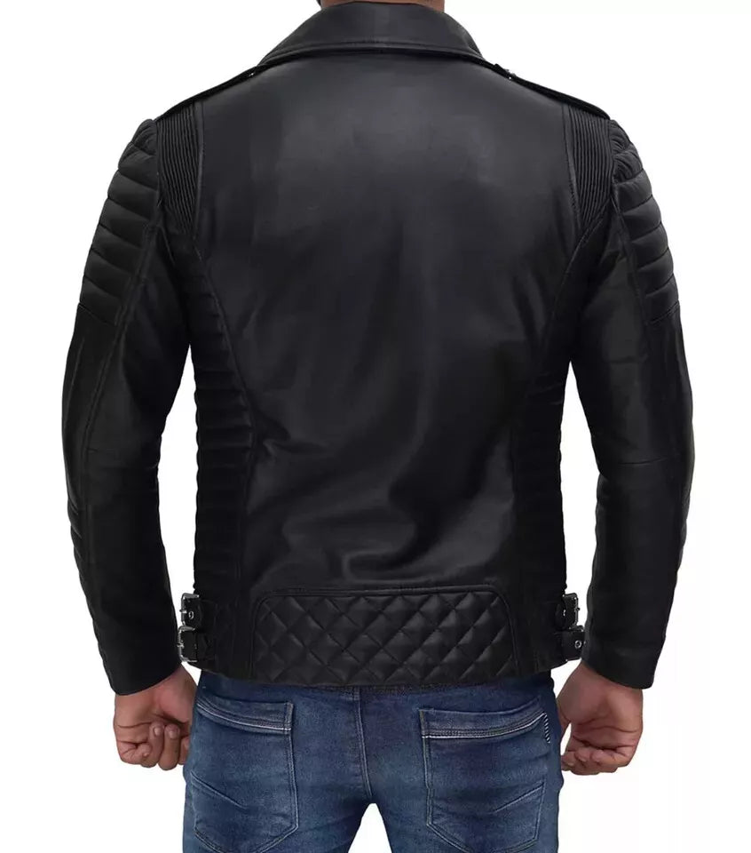 Mens Black Motorcycle Leather Biker Jacket
