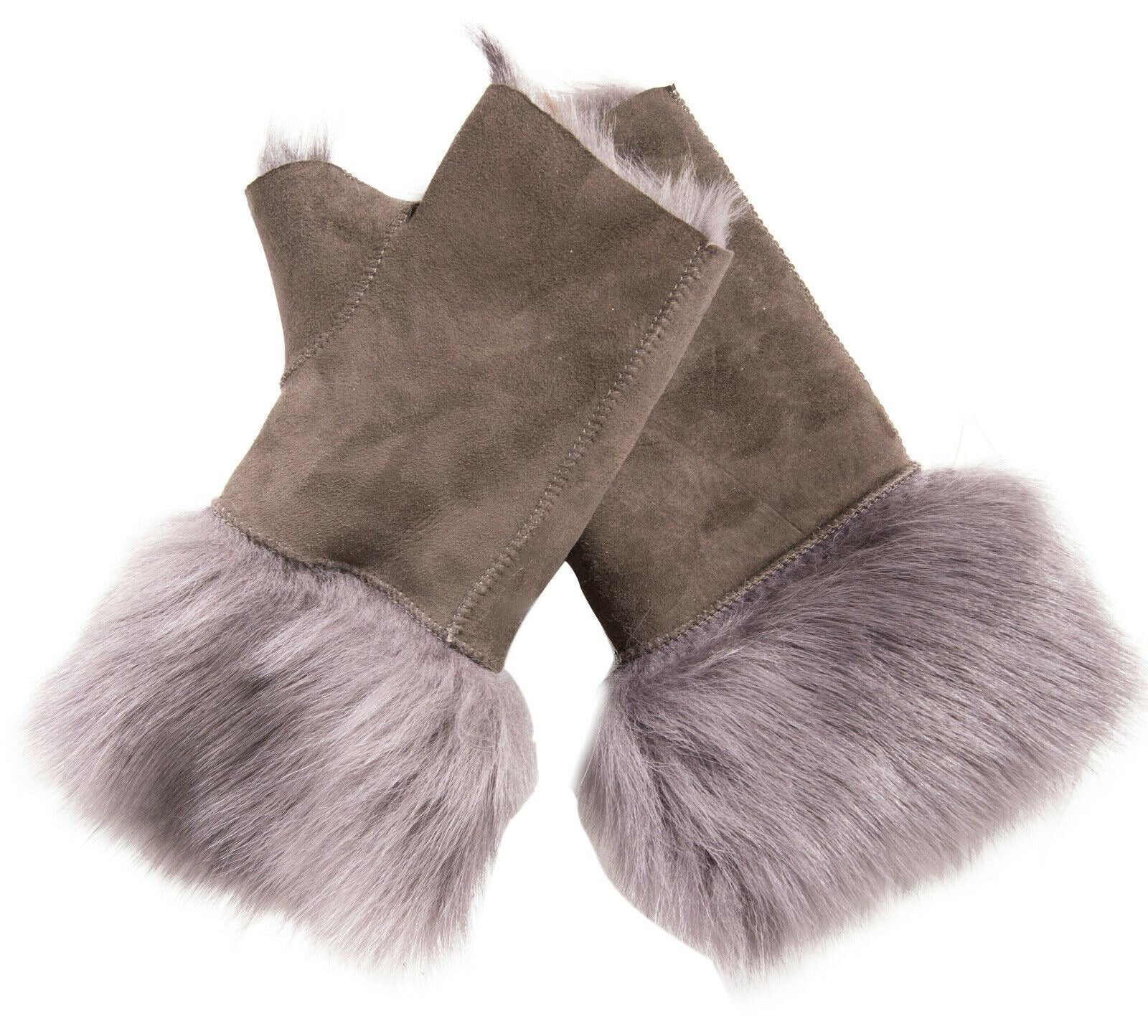Womens Shearling  Mittens Fingerless Cuffs Toscana Suede Sheepskin Fur