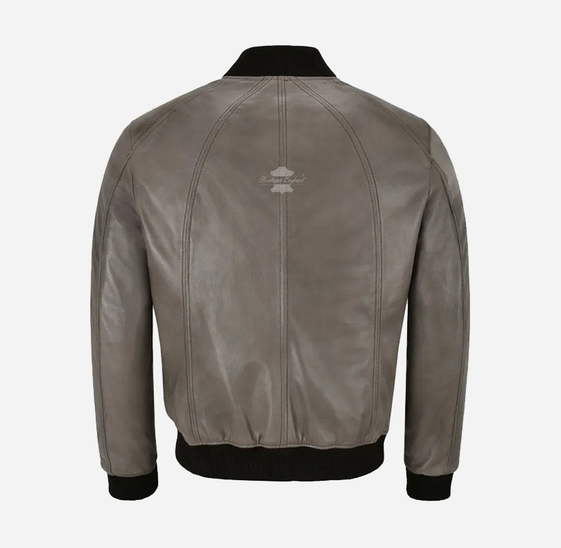 STANTAN Leather Bomber Jacket For Men's in Grey