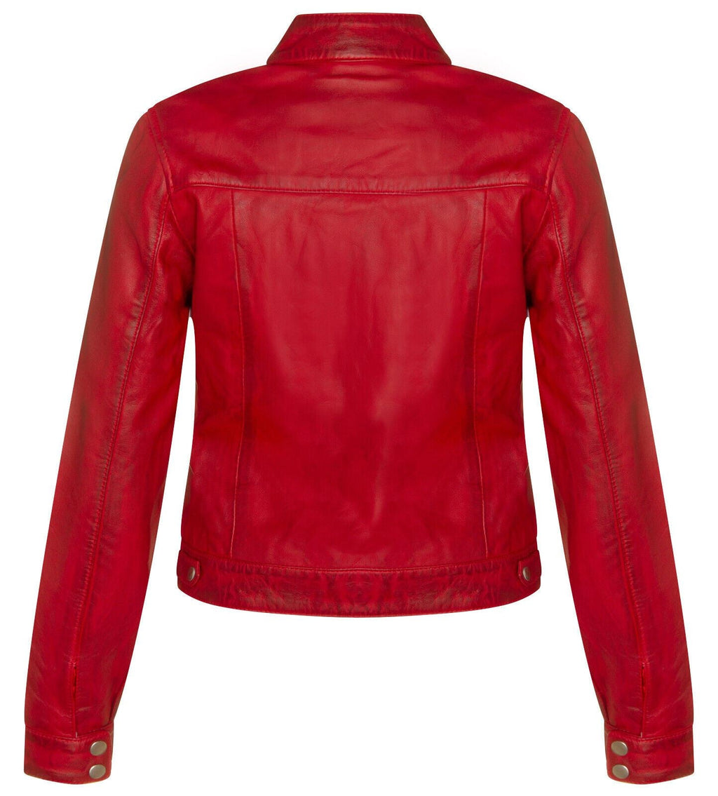 Womens Plain Leather Moto Biker Jacket-Braga
