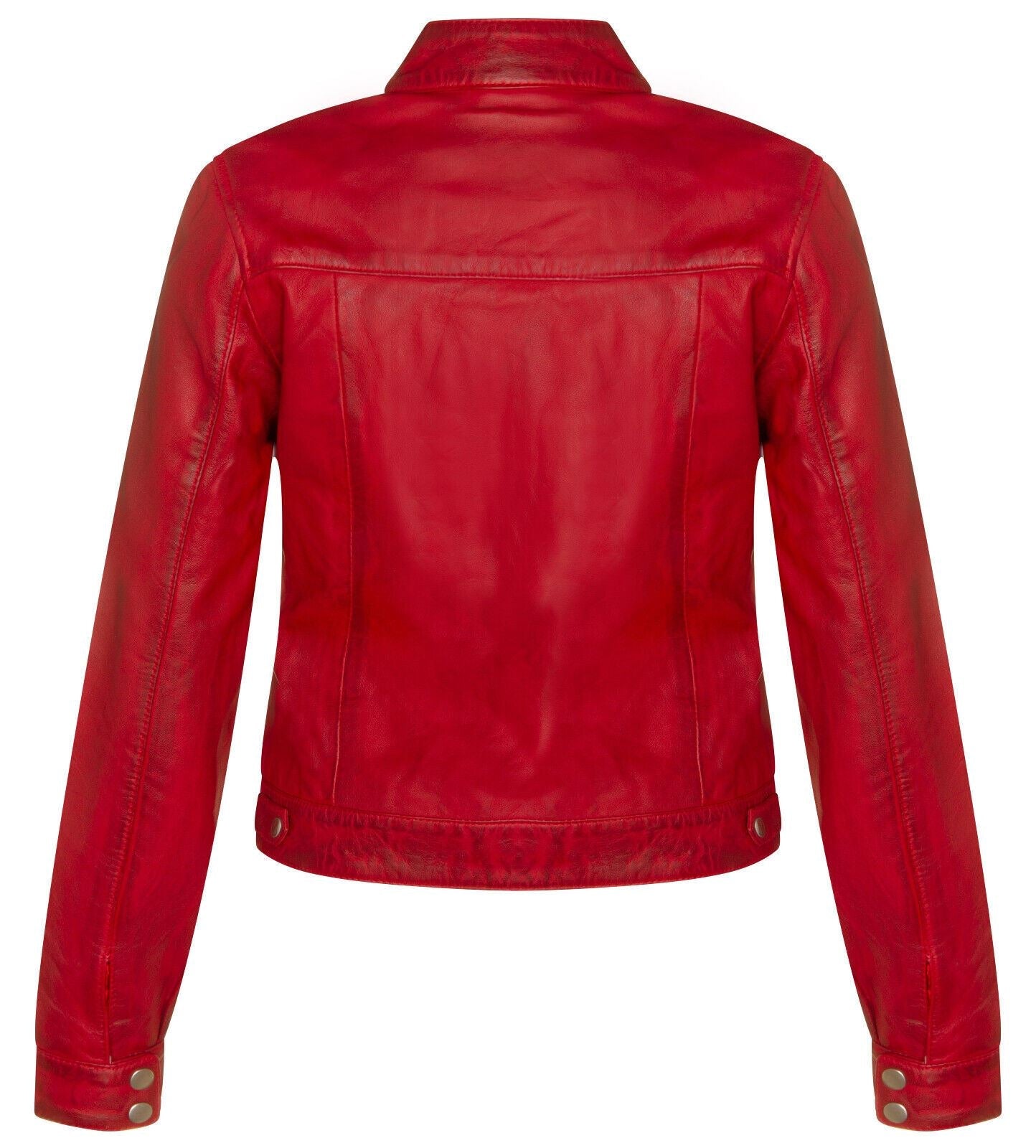 Womens Plain Leather Moto Biker Jacket-Braga