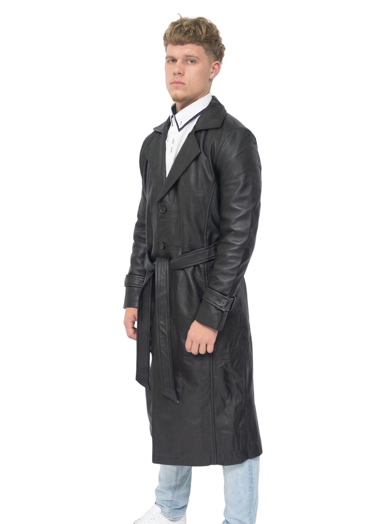 Mens Leather Full Length Trench Coat-Appleton