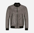 STANTAN Leather Bomber Jacket For Men's in Grey