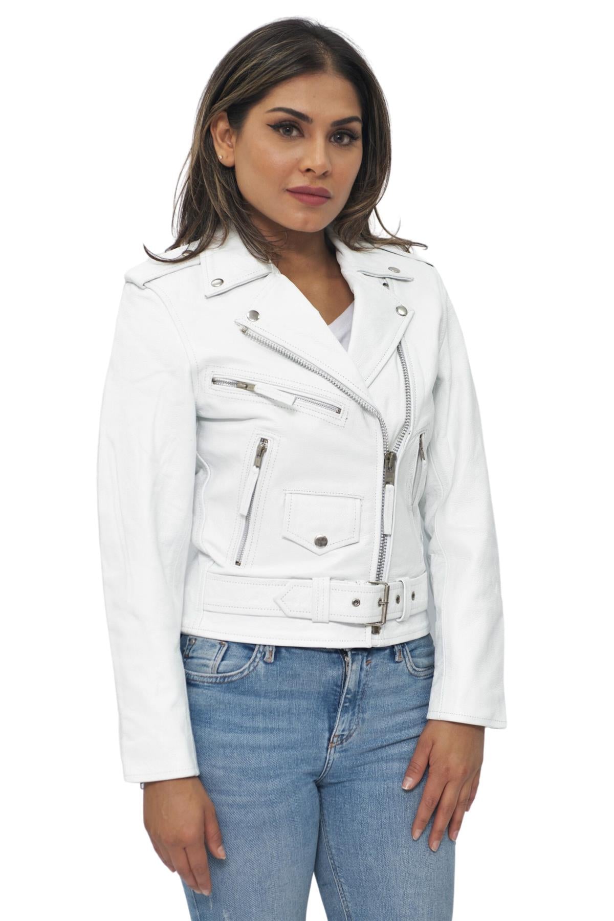 Women's Cowhide Brando Leather Biker Jacket-Murcia