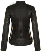 Womens Leather Biker Racing Badges Jacket-Agadir