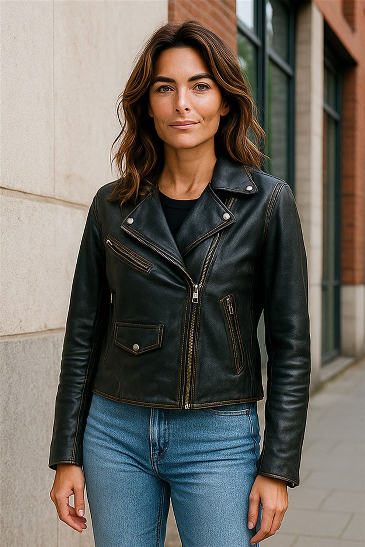 Women's Classic Brando Biker Leather Jacket - Broome