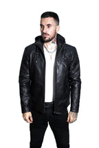 Mens Retro Hooded Leather Bomber Jacket-Zaria
