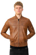 Mens Retro MA-1 Leather Bomber Jacket-Arlington