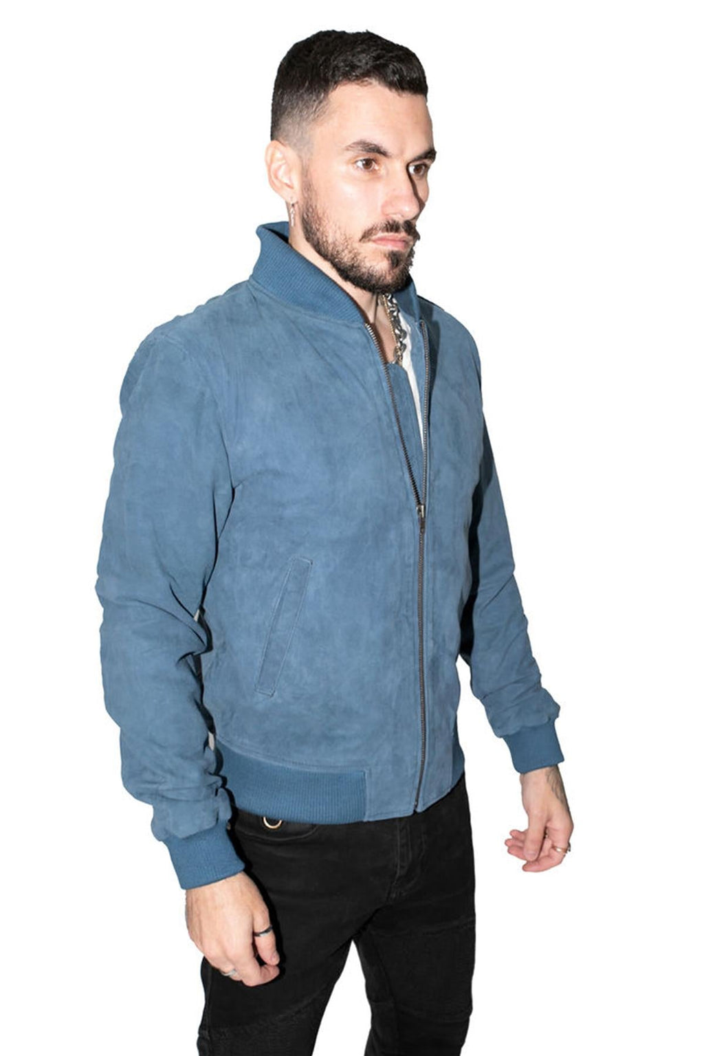 Mens Retro Goat Suede Varsity Leather Bomber Jacket-Athens