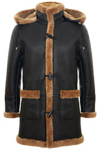 Mens Winter Sheepskin Hooded Duffle Coat-Helsinki
