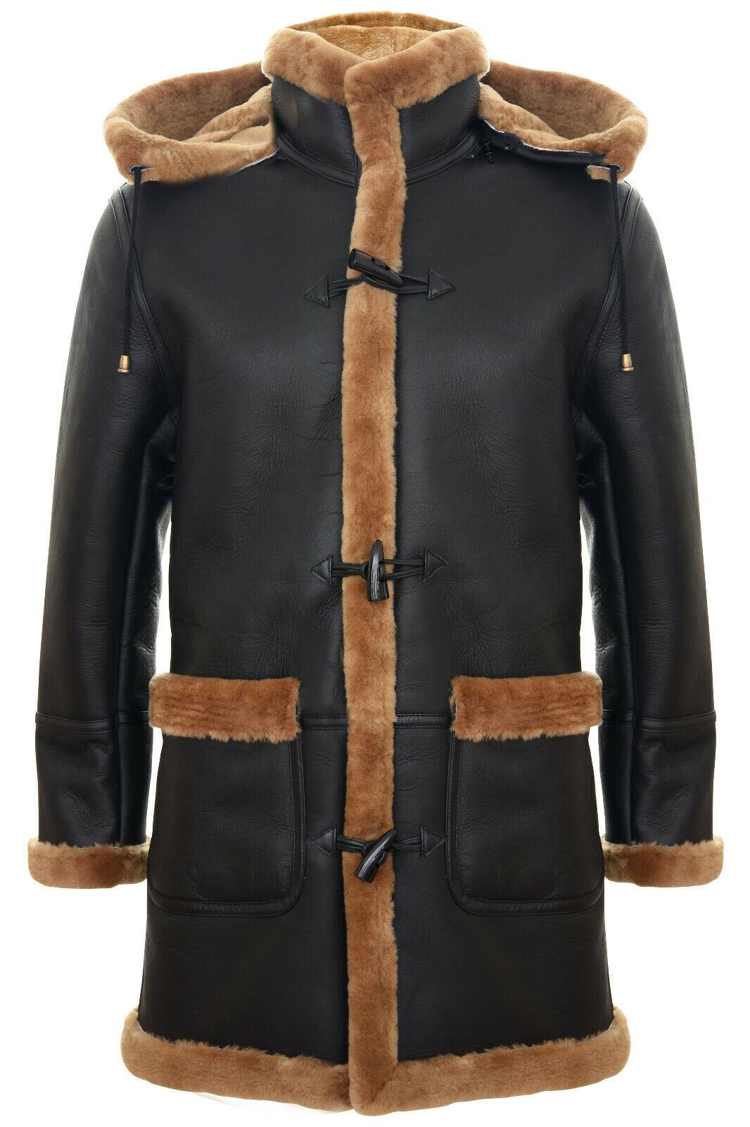 Mens Winter Sheepskin Hooded Duffle Coat-Helsinki