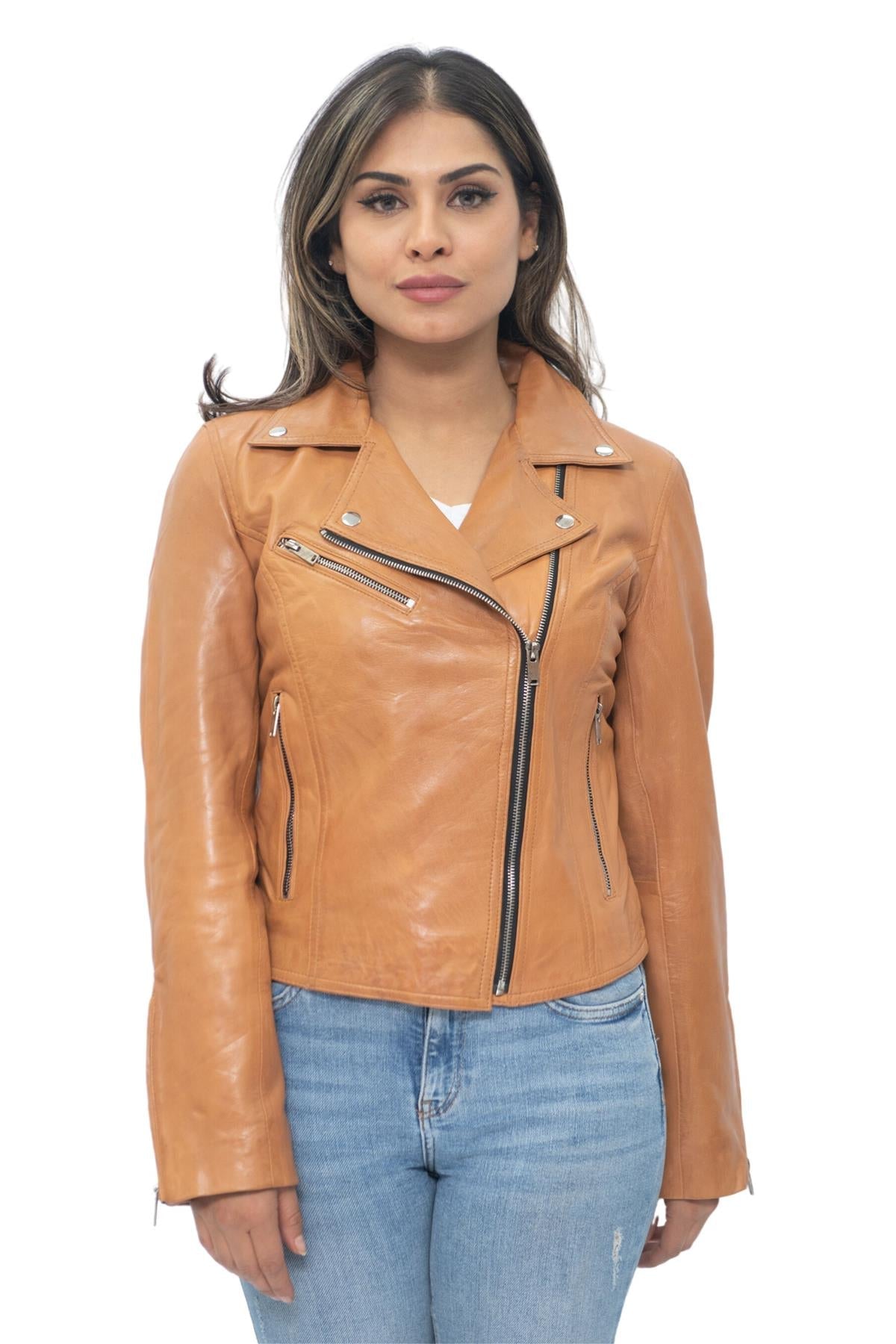 Womens Leather Classic Biker Brando Jacket-Baku