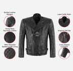 TREY Men's Leather Biker Jacket Soft Sheep Napa Leather Jacket