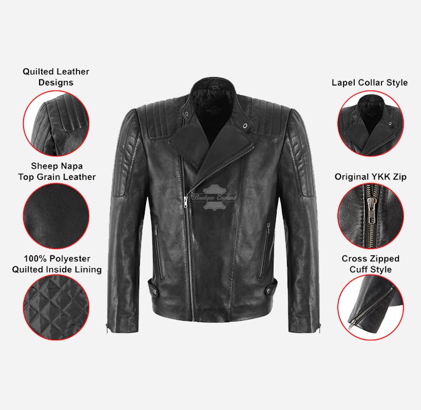 TREY Men's Leather Biker Jacket Soft Sheep Napa Leather Jacket
