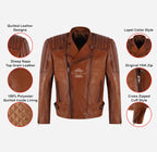 TREY Men's Leather Biker Jacket Soft Sheep Napa Leather Jacket