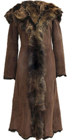 Womens Suede Toscana Sheepskin Hooded Trench Coat-Fribourg