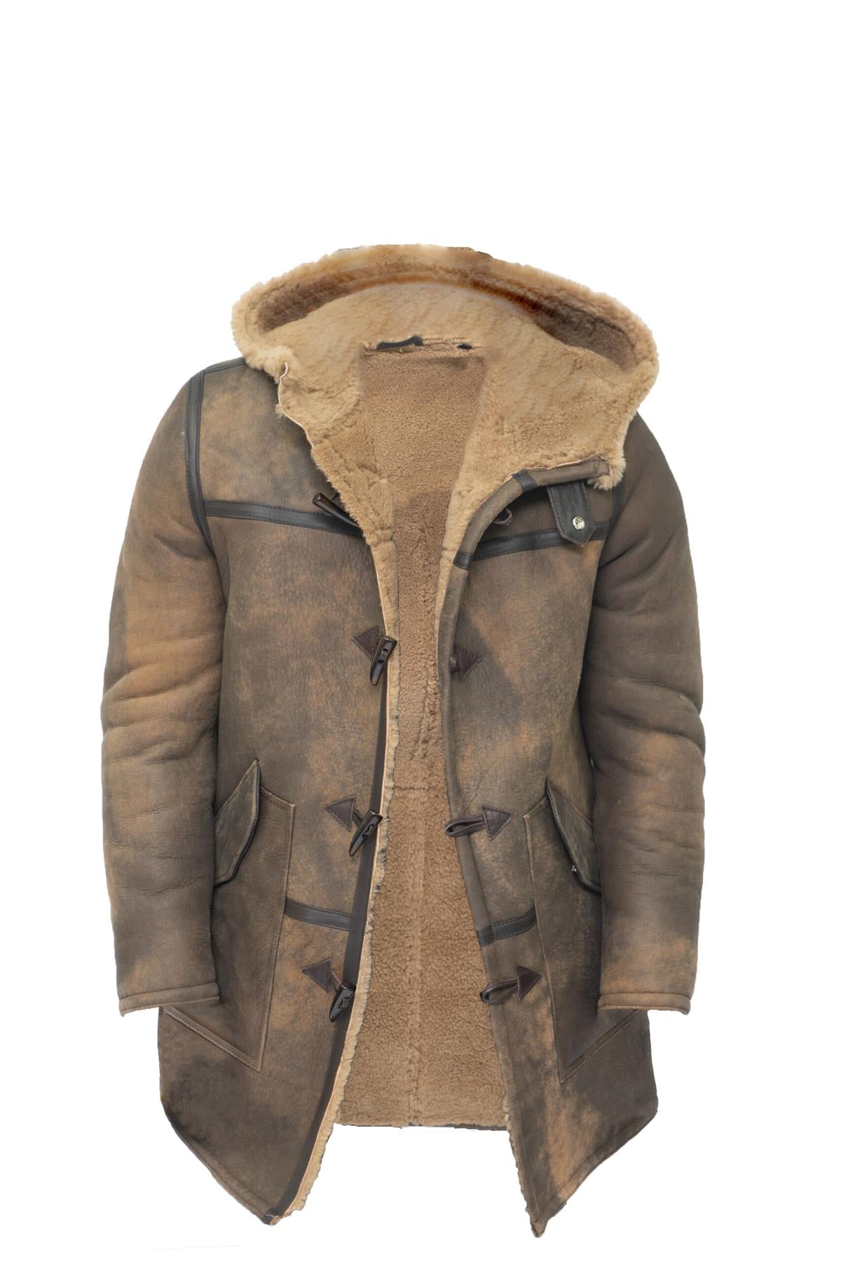 Mens Antique Sheepskin Duffle Coat-Arona