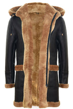 Mens Winter Sheepskin Hooded Duffle Coat-Helsinki