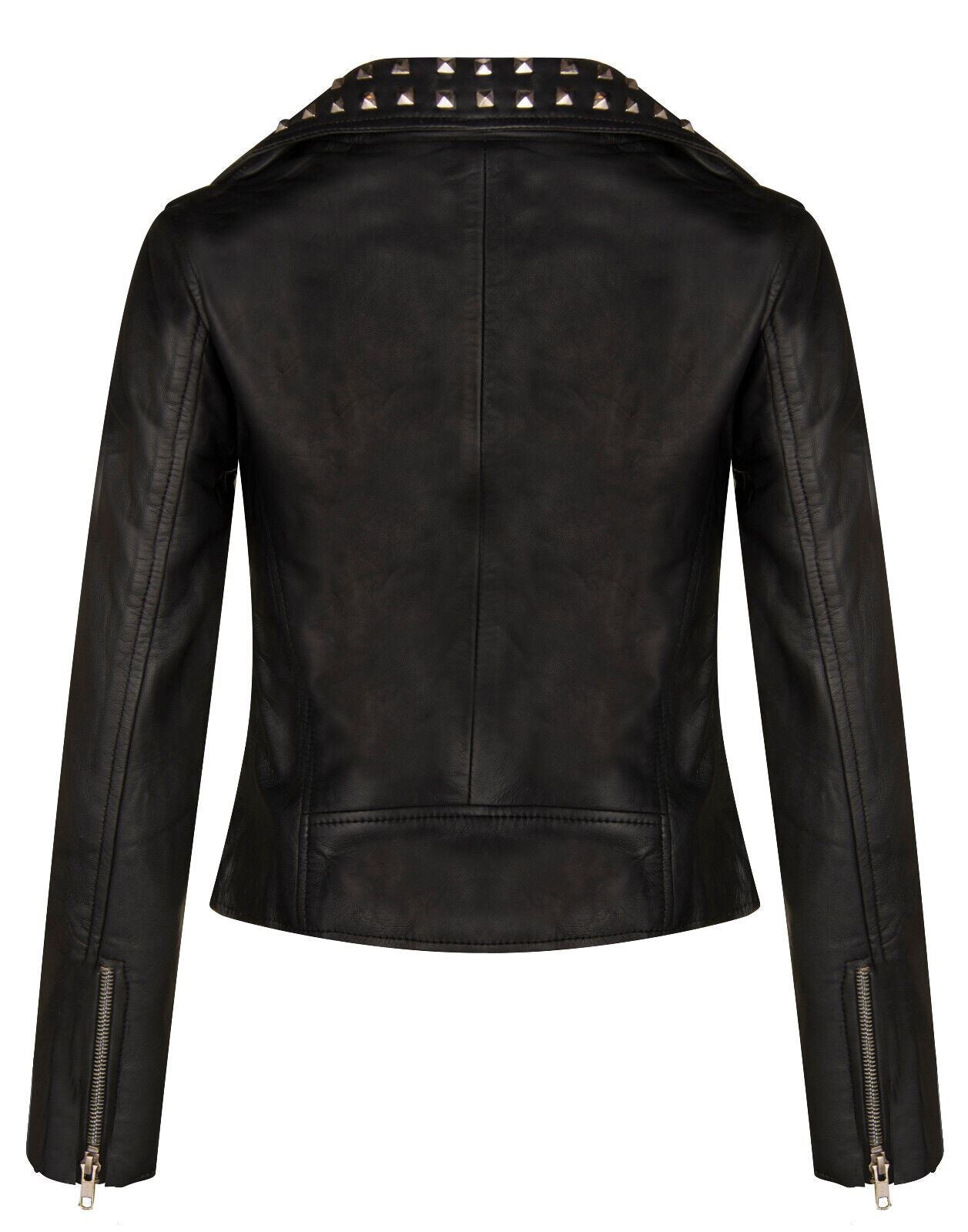 Womens Gothic Biker Leather Jacket with Studs-Bilbao