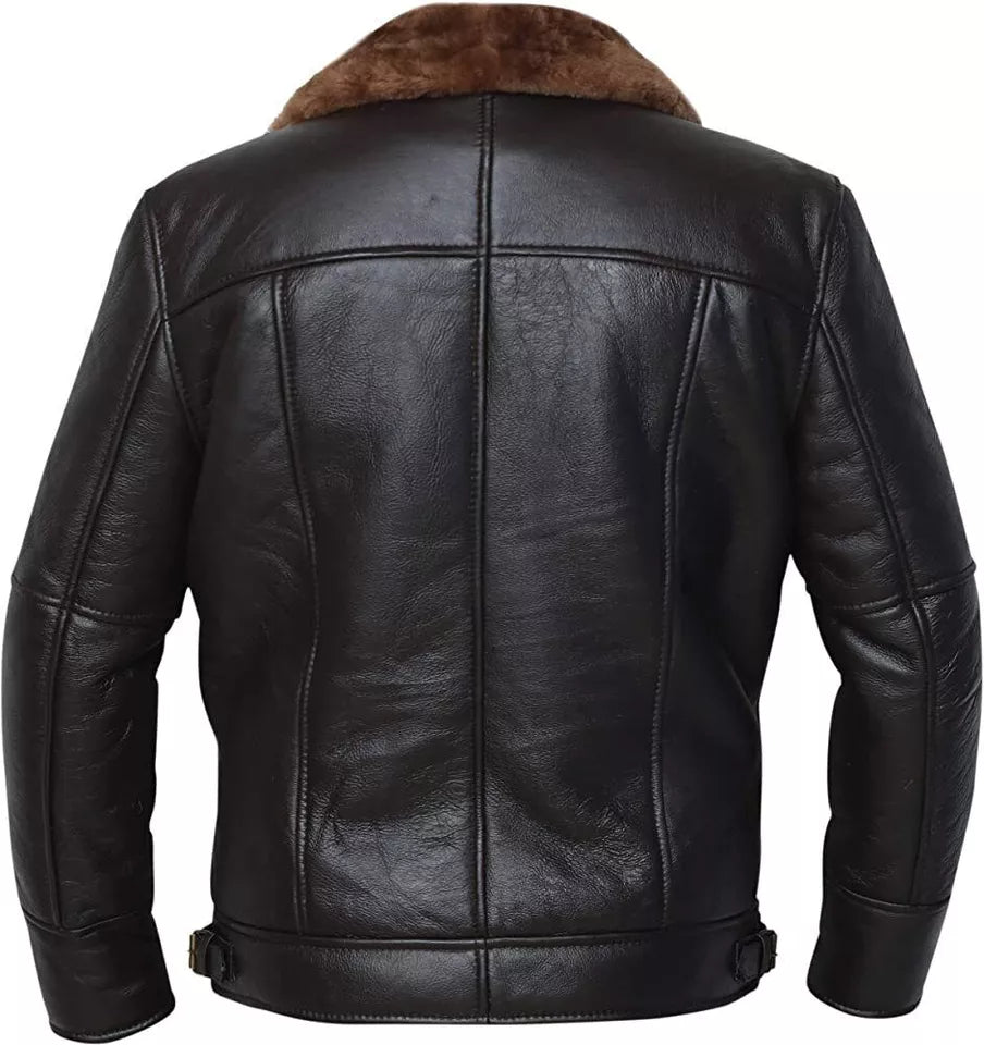 Steel B-3 Black Leather Bomber Jacket