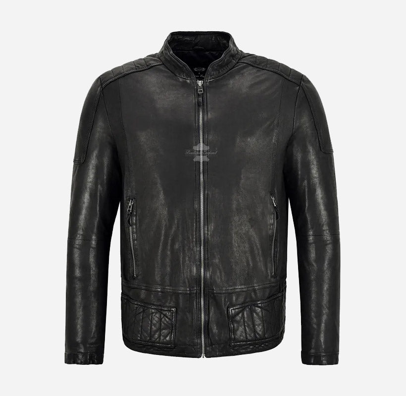 SUTTON Men's Vegetable Tanned Black Vintage Leather Biker Jacket