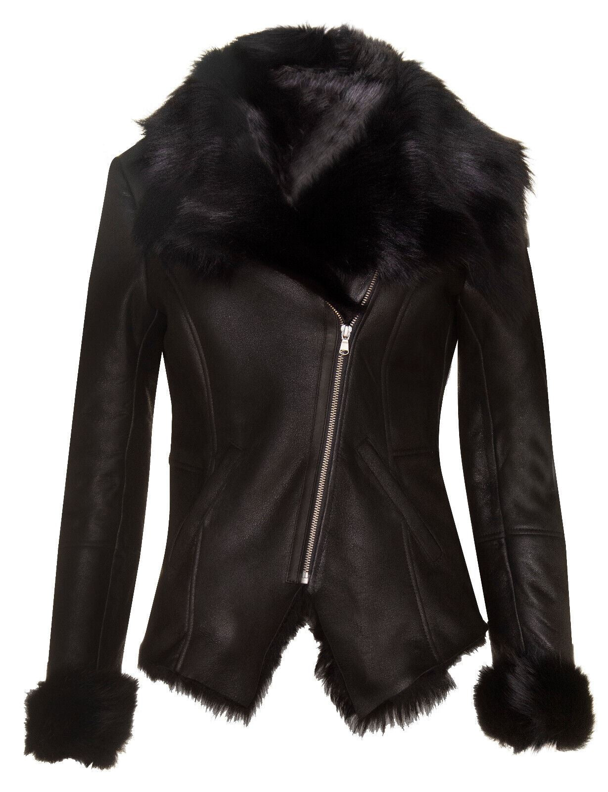 Womens Toscana Sheepskin Biker Jacket-Apopa