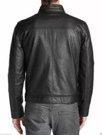 Leather Jacket For Men Black Lapel Pockets Style Zipper Pockets Leather Jackets