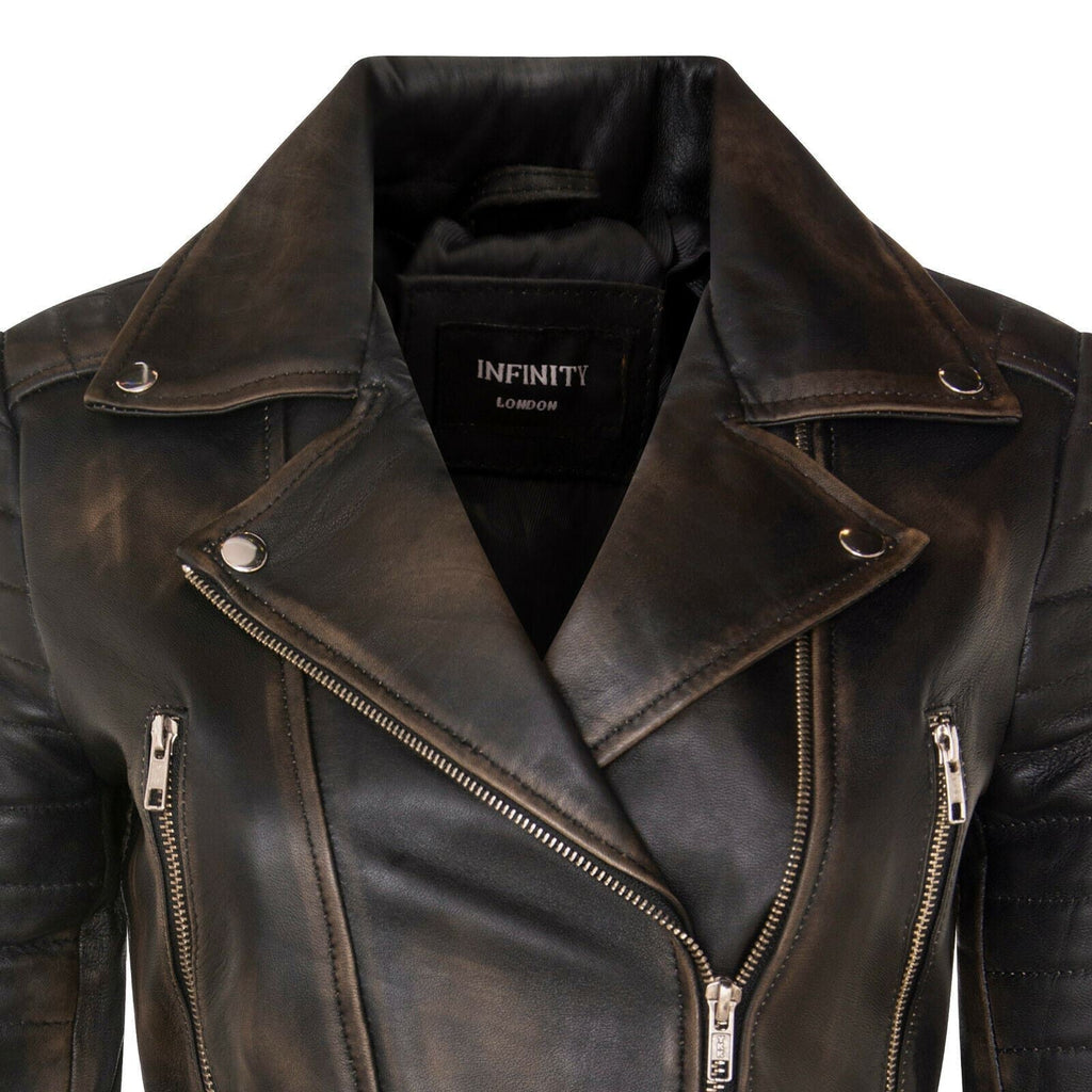 Womens Brando Cropped Leather Jacket-Longtown