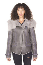 Womens Grey Toscana Shearling Flying Jacket-Teresina