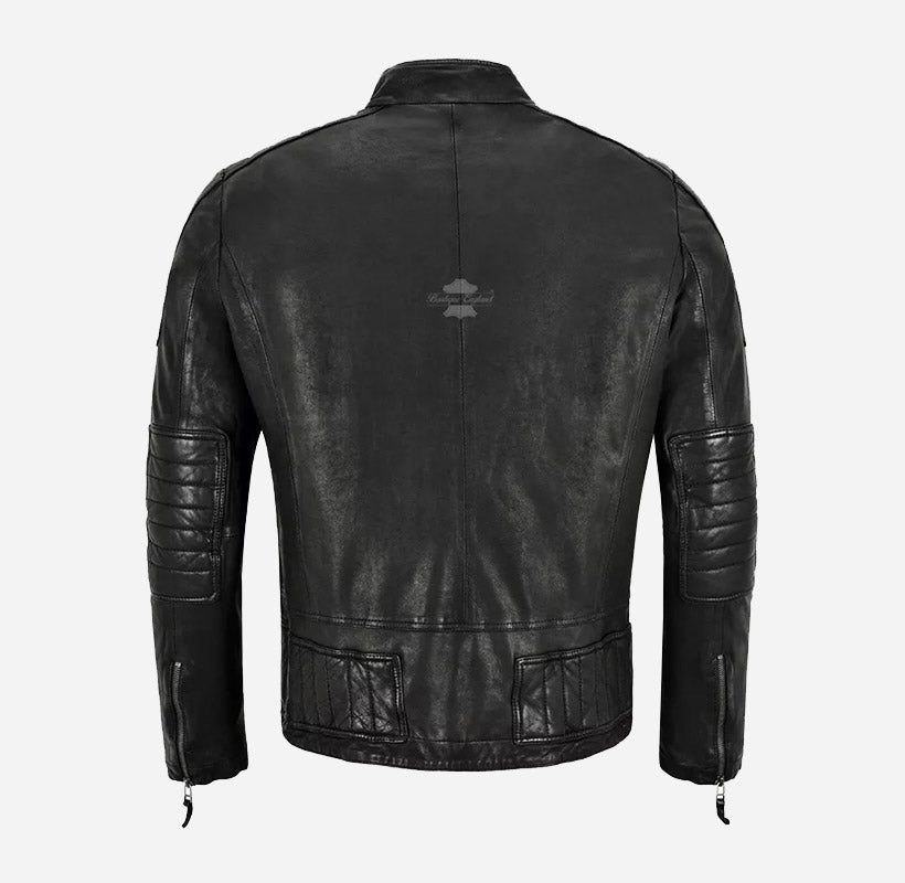 SUTTON Men's Vegetable Tanned Black Vintage Leather Biker Jacket
